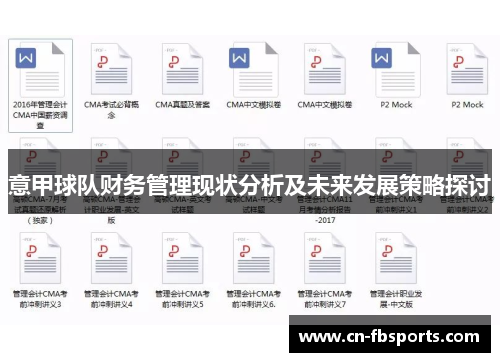 意甲球队财务管理现状分析及未来发展策略探讨